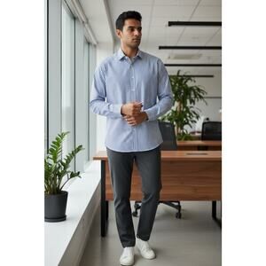 Peter Millar Shirt Men XXL Long Sleeve Blue Striped Dress Button Up